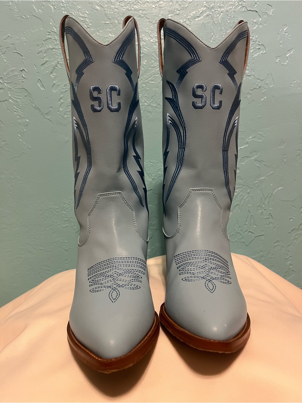 Spelman College Blue Western Cowboy Boots with Navy Stitching